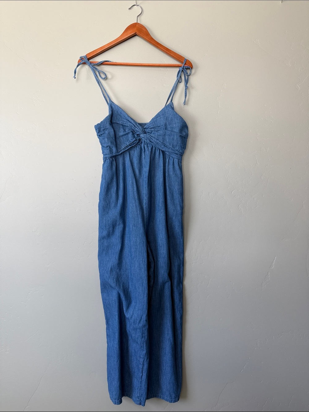 Old Navy Tie-Shoulder Blue Denim Jumpsuit